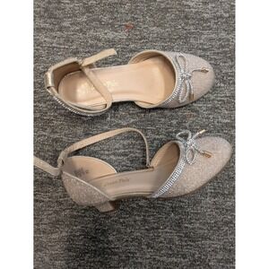 Dream Pairs Pump Girl's 1 Champagne Glitter Rhinestone Bow D'Orsay Kitten Heel